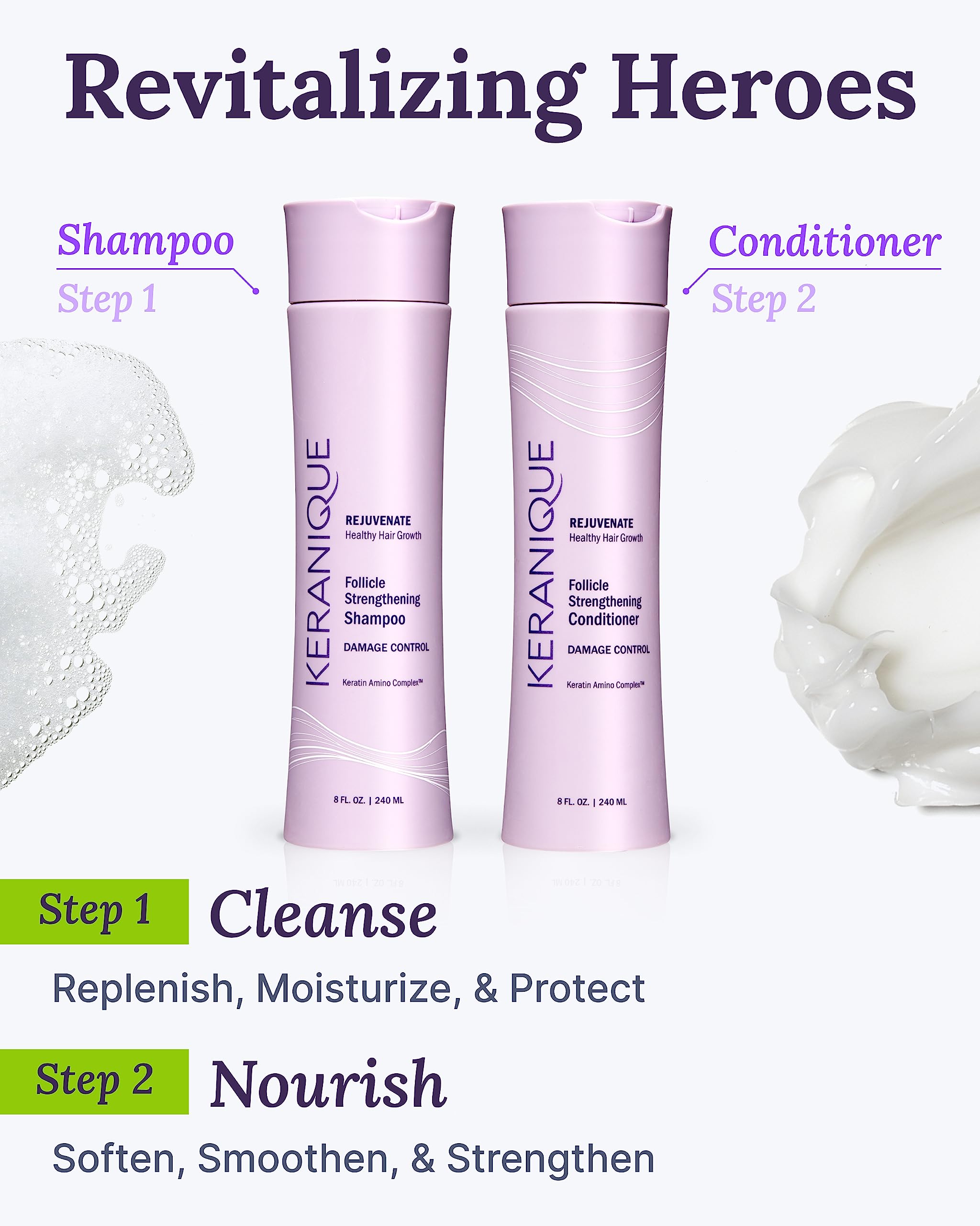 Keranique Shampoo & Conditioner for Damaged Hair – Anti-Breakage Deep Repair Set for Thinning & Color-Treated Hair
