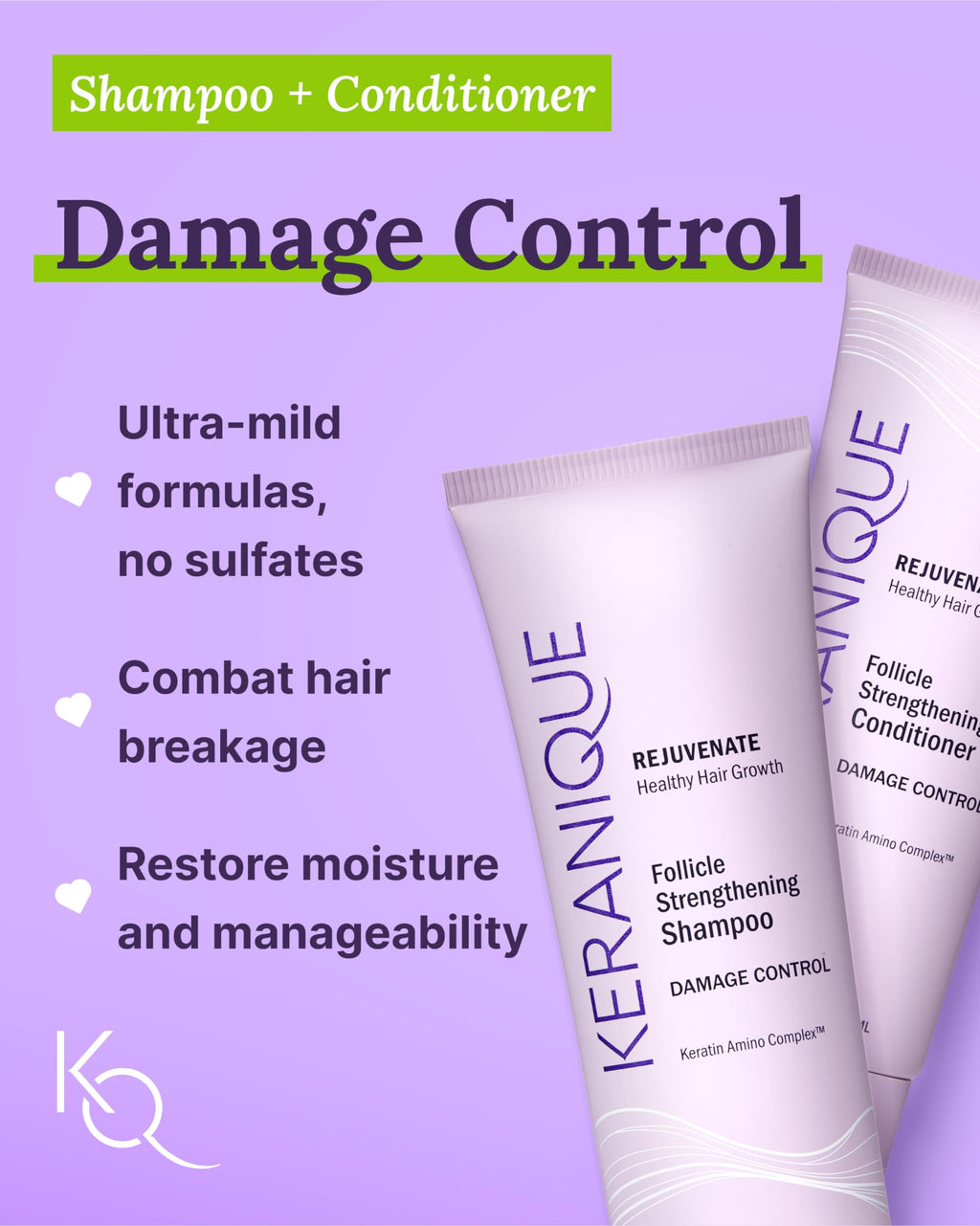 Keranique Damage Control Set for Thinning Hair – Shampoo, Conditioner, Serum & Lift Spray