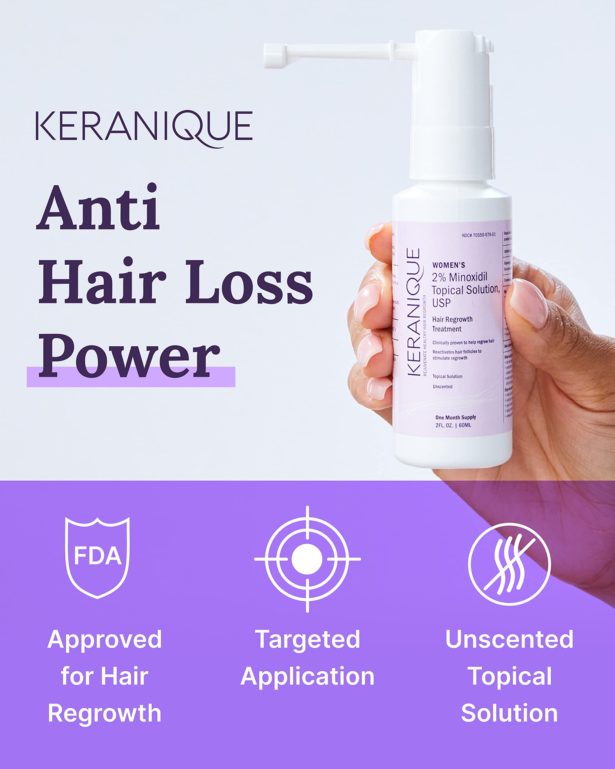 Keranique Hair Regrowth Treatment for Women – 2% Minoxidil, Precision Spray, 4 Fl Oz