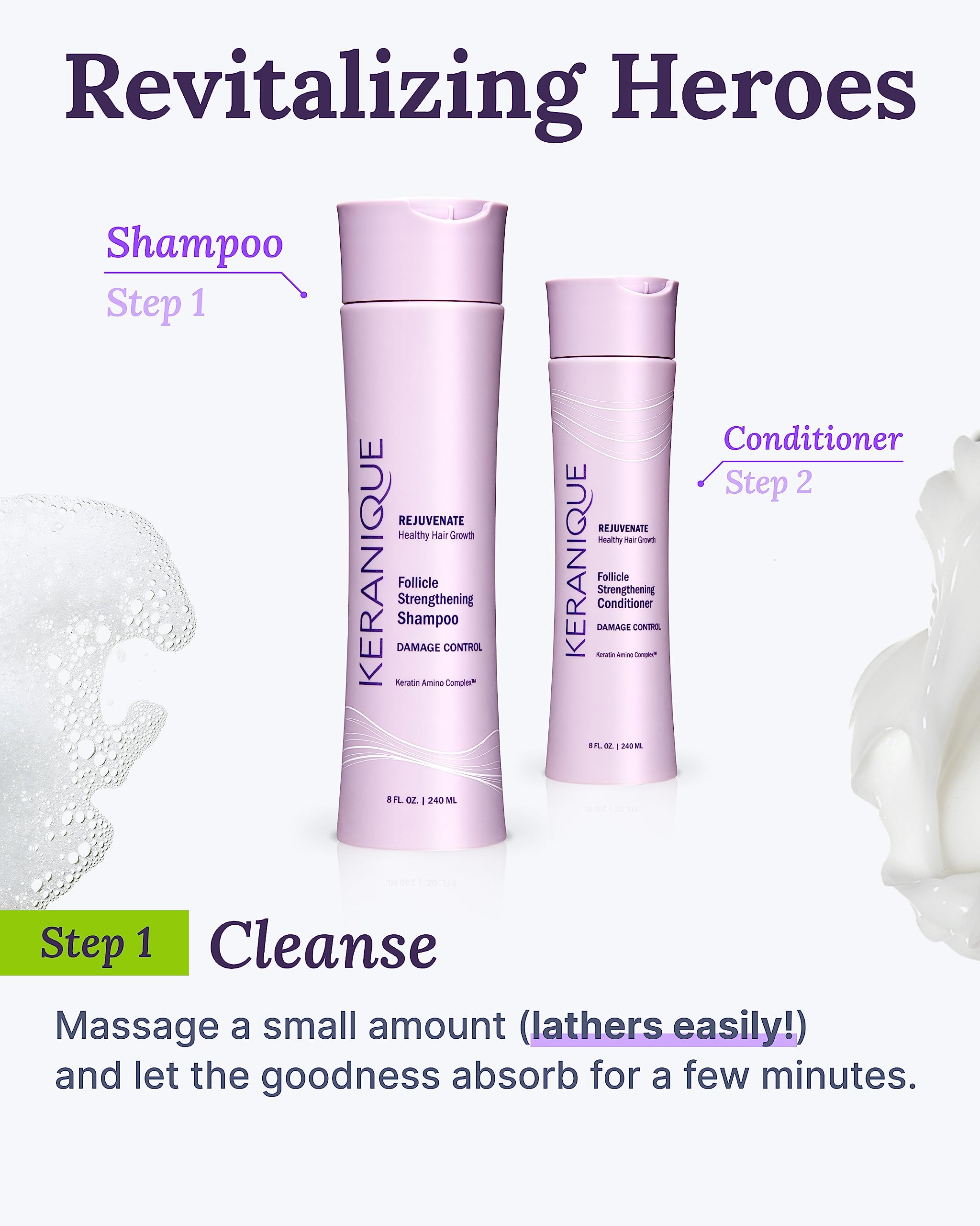 Keranique Shampoo for Dry, Damaged Hair – Keratin-Infused, Sulfate-Free Deep Repair