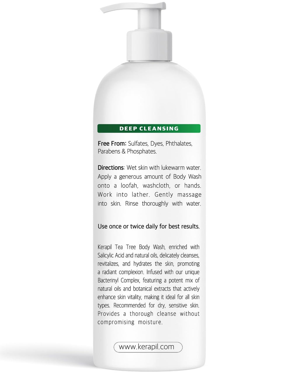 KERAPIL Bacterinyl Tea Tree Oil Body Wash | Antibacterial & Antifungal Support for Ringworm, Odor, Athlete’s Foot & Acne | Made in USA (16 oz x 2)