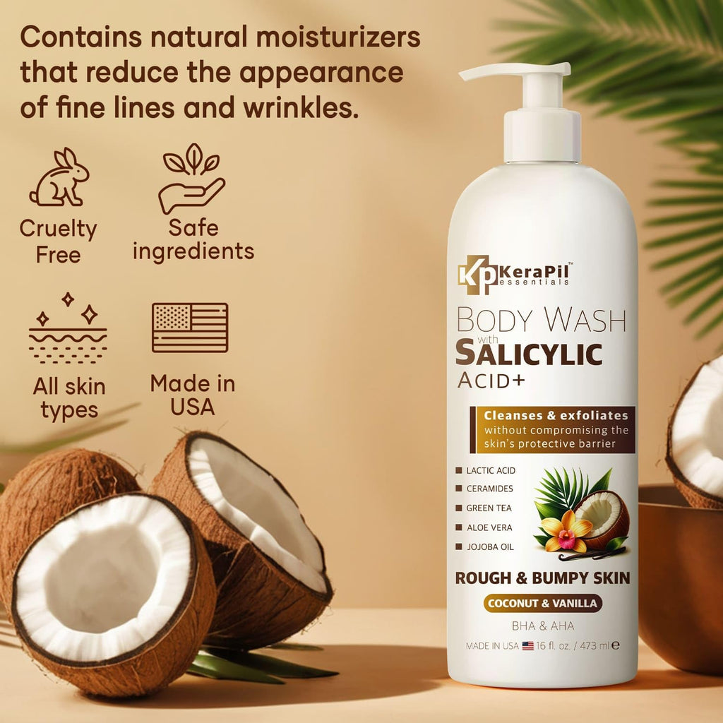 KERAPIL Exfoliating Body Wash with Salicylic Acid – Gentle, Dual-Action Exfoliation