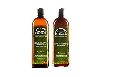 KERARGANIC Organic Keratin Post-Treatment Set – Salt & Sulfate Free Shampoo 32oz + Conditioner 32oz