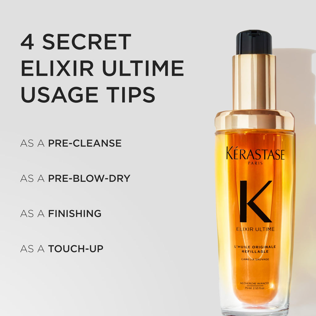 Kerastase Elixir Ultime Refillable Hair Oil – Hydrates & Smooths Frizz, Shine, Wild Camellia, 2.53 fl oz Refill