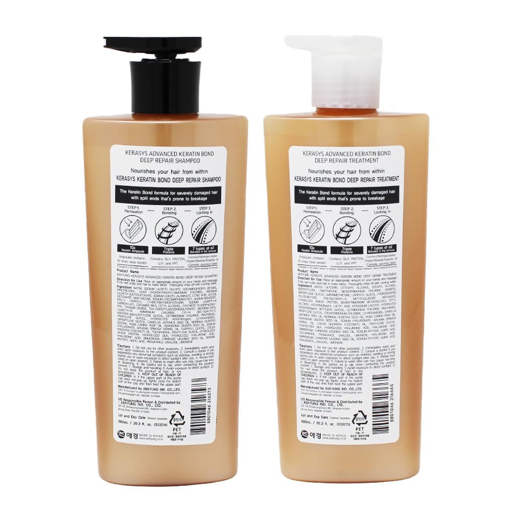 Kerasys Advanced Keratin Bond Shampoo & Treatment Set – Deep Repair, 20.2 fl oz / 600 ml
