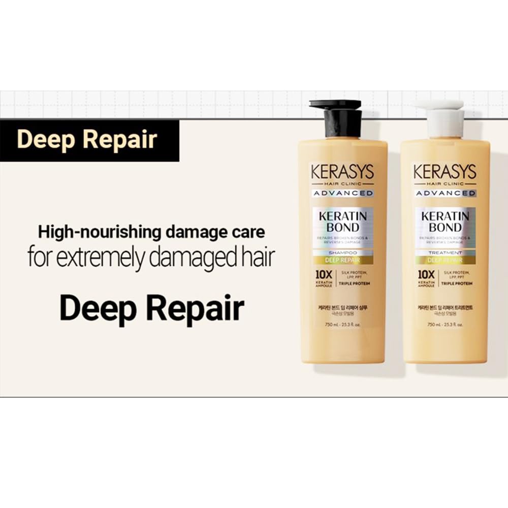 Kerasys Advanced Keratin Bond Shampoo & Treatment Set – Deep Repair, 20.2 fl oz / 600 ml