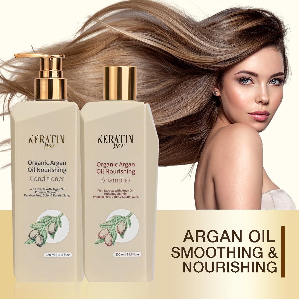 KERATIN BAR Organic Shampoo for Hair – Smoothing, Nourishing & Color-Safe; Argan Oil Conditioner