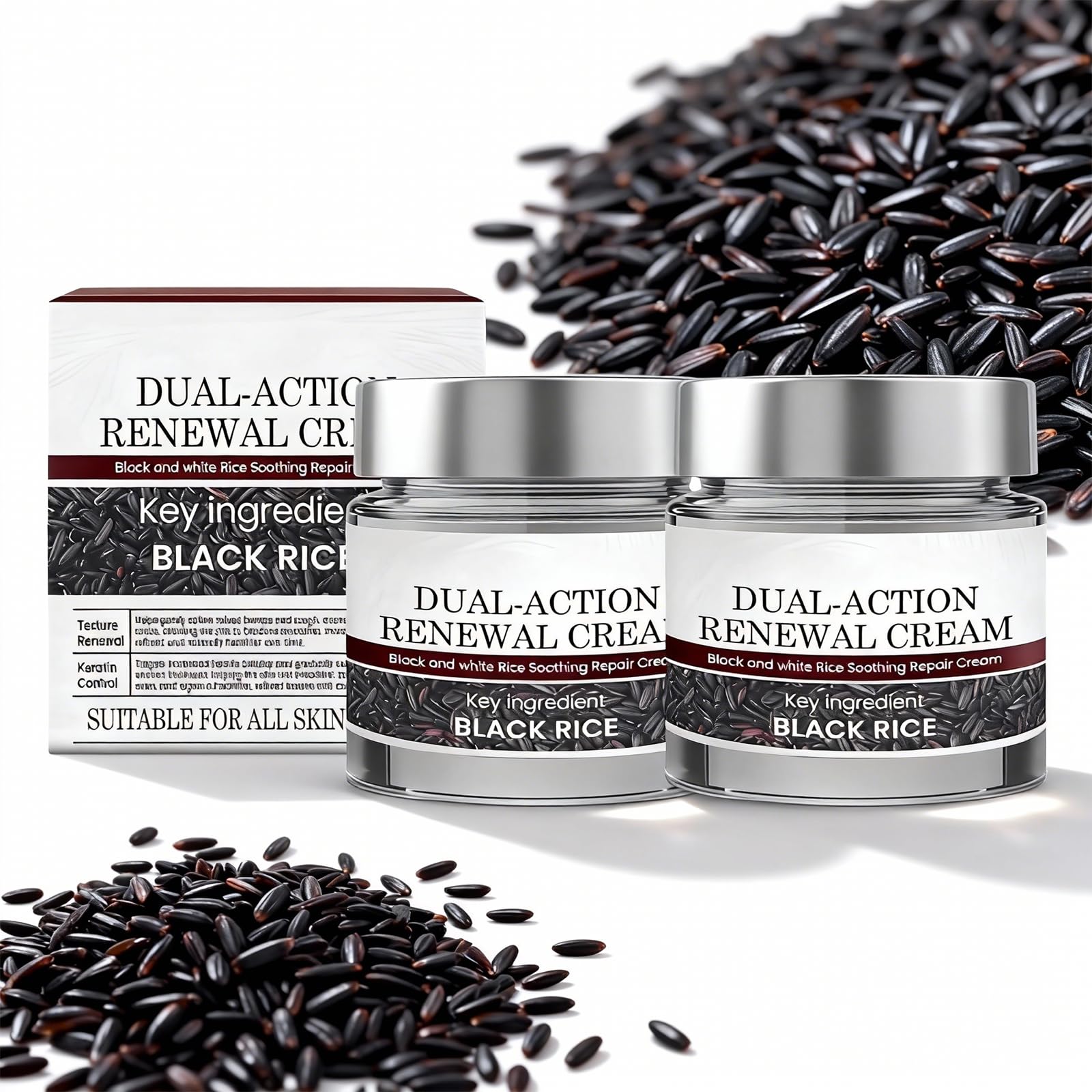 Keratin Erase Dual-Action Renewal Cream – Black & White Rice Hydrating Body Serum (2-Pack)