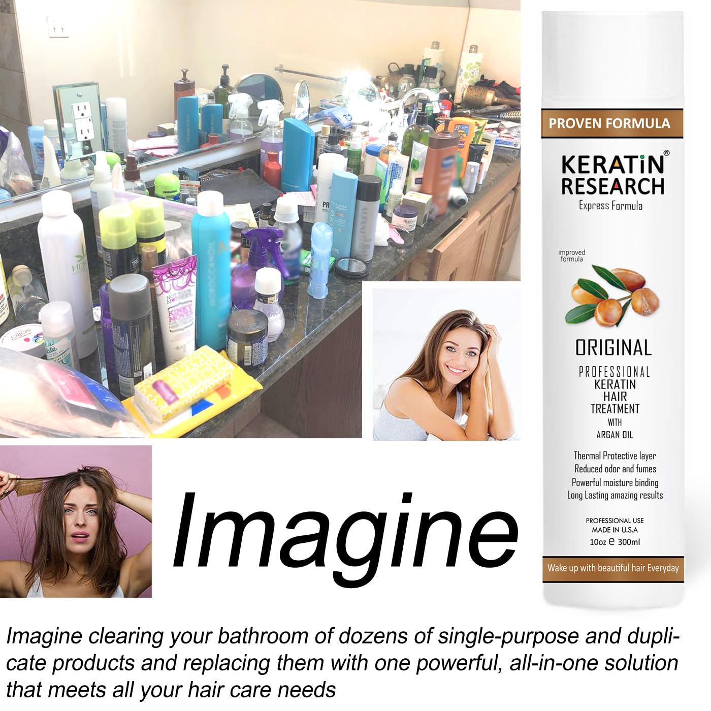 KERATIN RESEARCH Brazilian Keratin Hair Blowout Express Treatment — 300ml Bottle + 120ml Shampoo & Brush