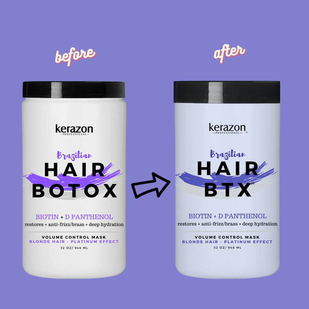 KERAZON Blonde Brazilian Hair BTX Treatment Purple Mask – Platinum Silver Shine, Anti-Brass (Salon Size)