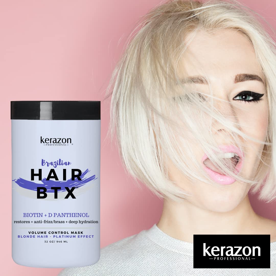 KERAZON Blonde Brazilian Hair BTX Treatment Purple Mask – Platinum Silver Shine, Anti-Brass (Salon Size)