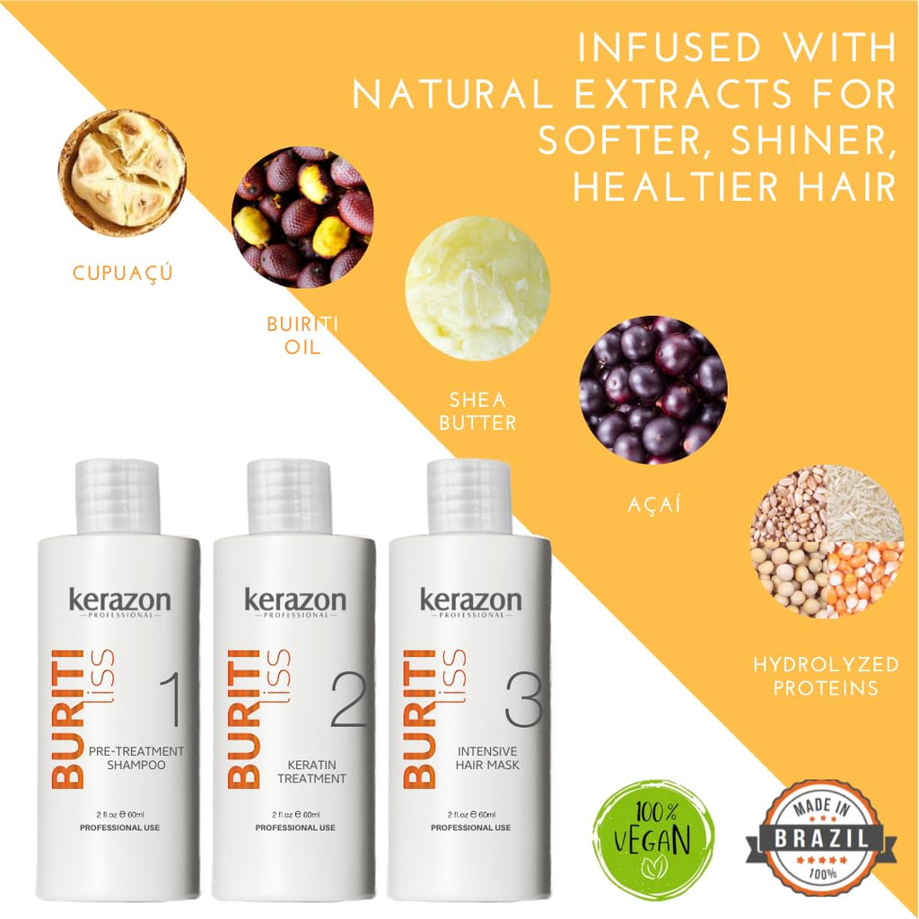 KERAZON Buriti Liss Kit – Brazilian Keratin Treatment for All Hair Types | 2oz/60ml