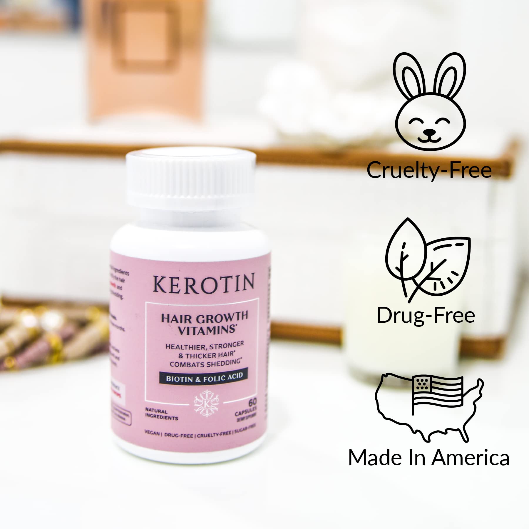 Kerotin Hair Growth Supplement – Longer, Stronger Hair with Biotin, Folic Acid & Saw Palmetto