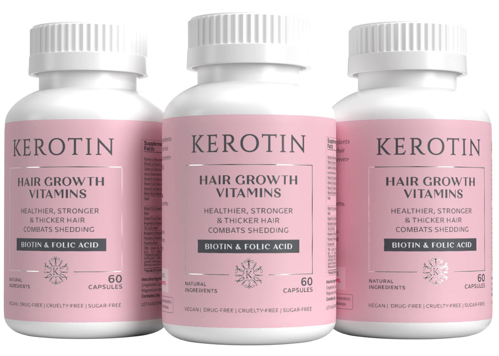 Kerotin Hair Growth Supplement – Longer, Stronger Hair with Biotin, Folic Acid & Saw Palmetto