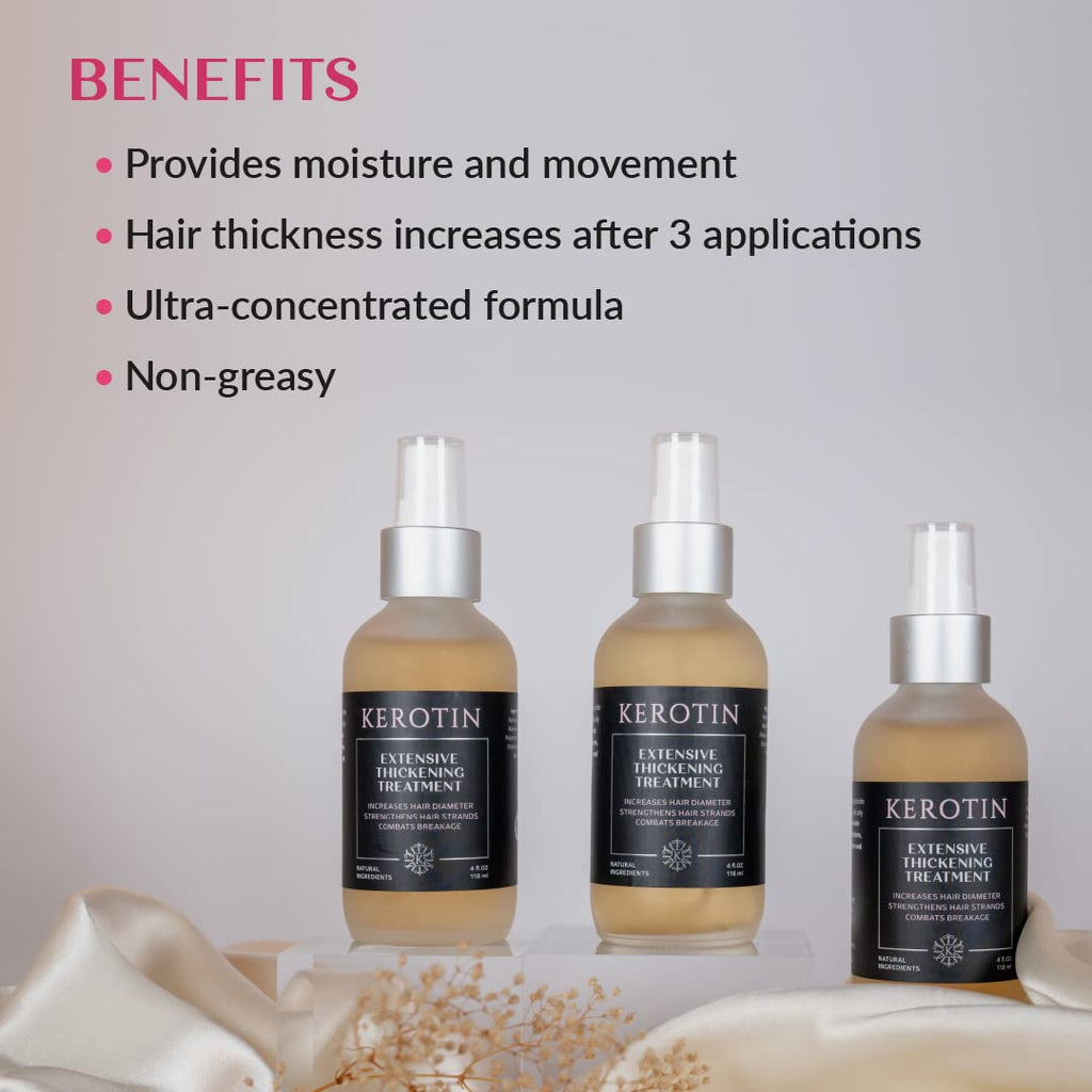 Kerotin Hair Thickening Spray with Keratin – 3 Pack for Fine & Thin Hair, Heat Protectant & Volume