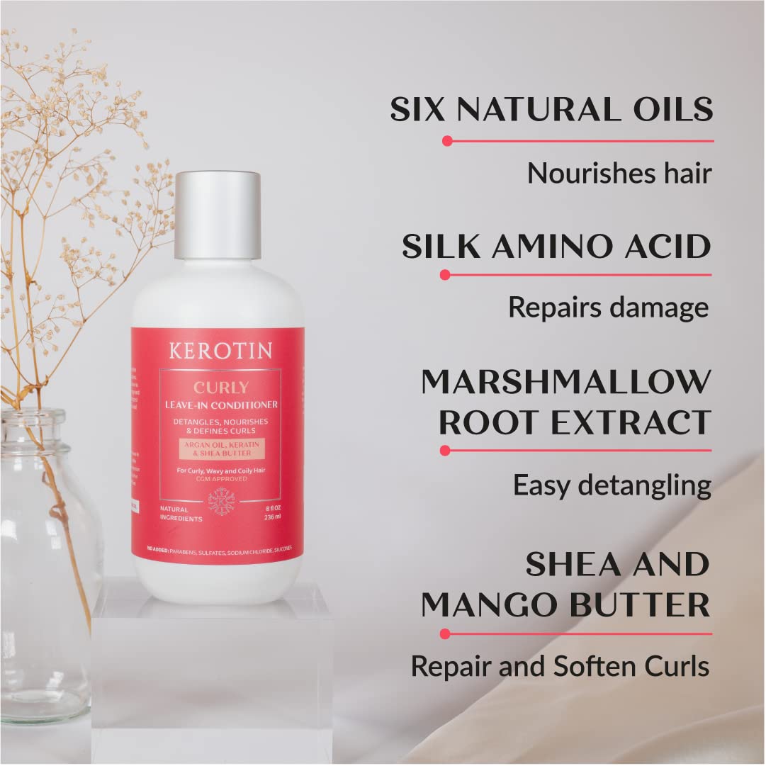 Kerotin Leave-in Conditioner for Curl & Wavy Hair | Detangler, Moisturizing & Anti-Frizz with Argan Oil