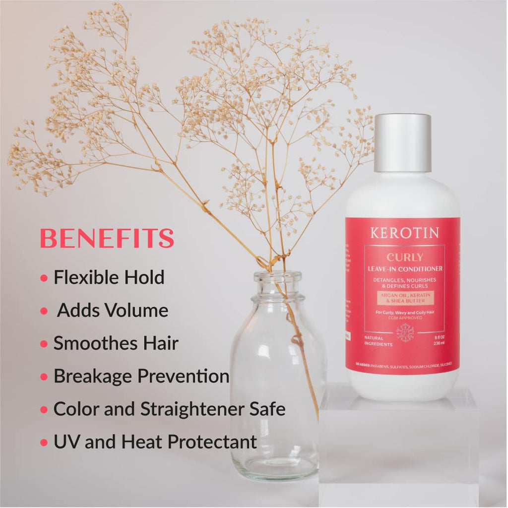 Kerotin Leave-in Conditioner for Curl & Wavy Hair | Detangler, Moisturizing & Anti-Frizz with Argan Oil