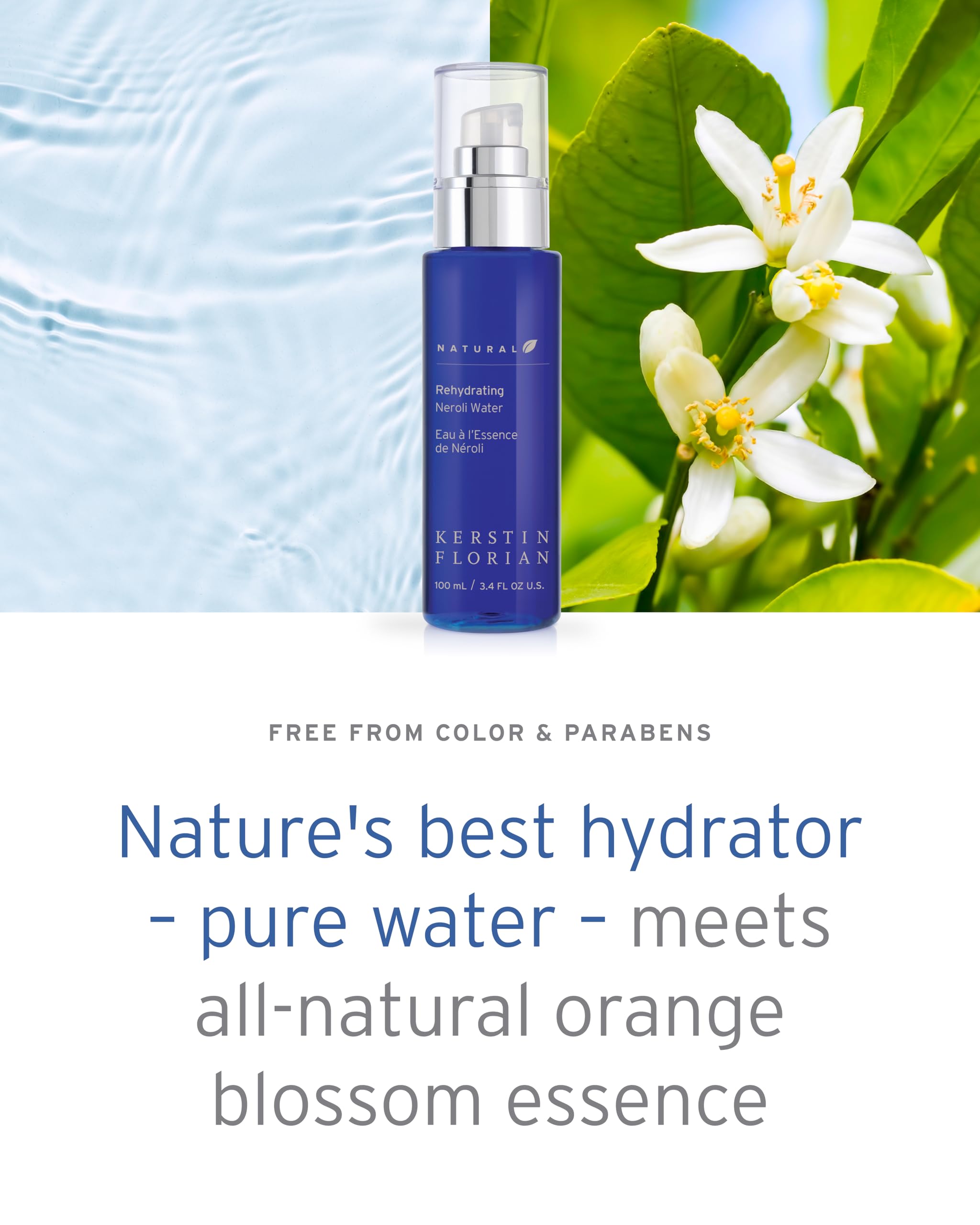 Kerstin Florian Neroli Water Face Mist – Orange Blossom Aromatherapy, Probiotics & Peptides (Vegan, Cruelty-Free, 3.4 fl oz)