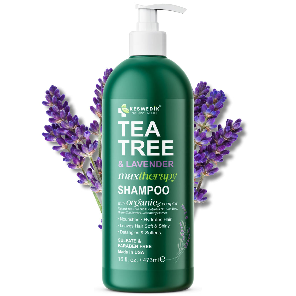 KESMEDIK Tea Tree Lavender Shampoo with Mint & Rosemary – Deep Cleanse, Soothes Dry Scalp, Sulfate & Paraben Free
