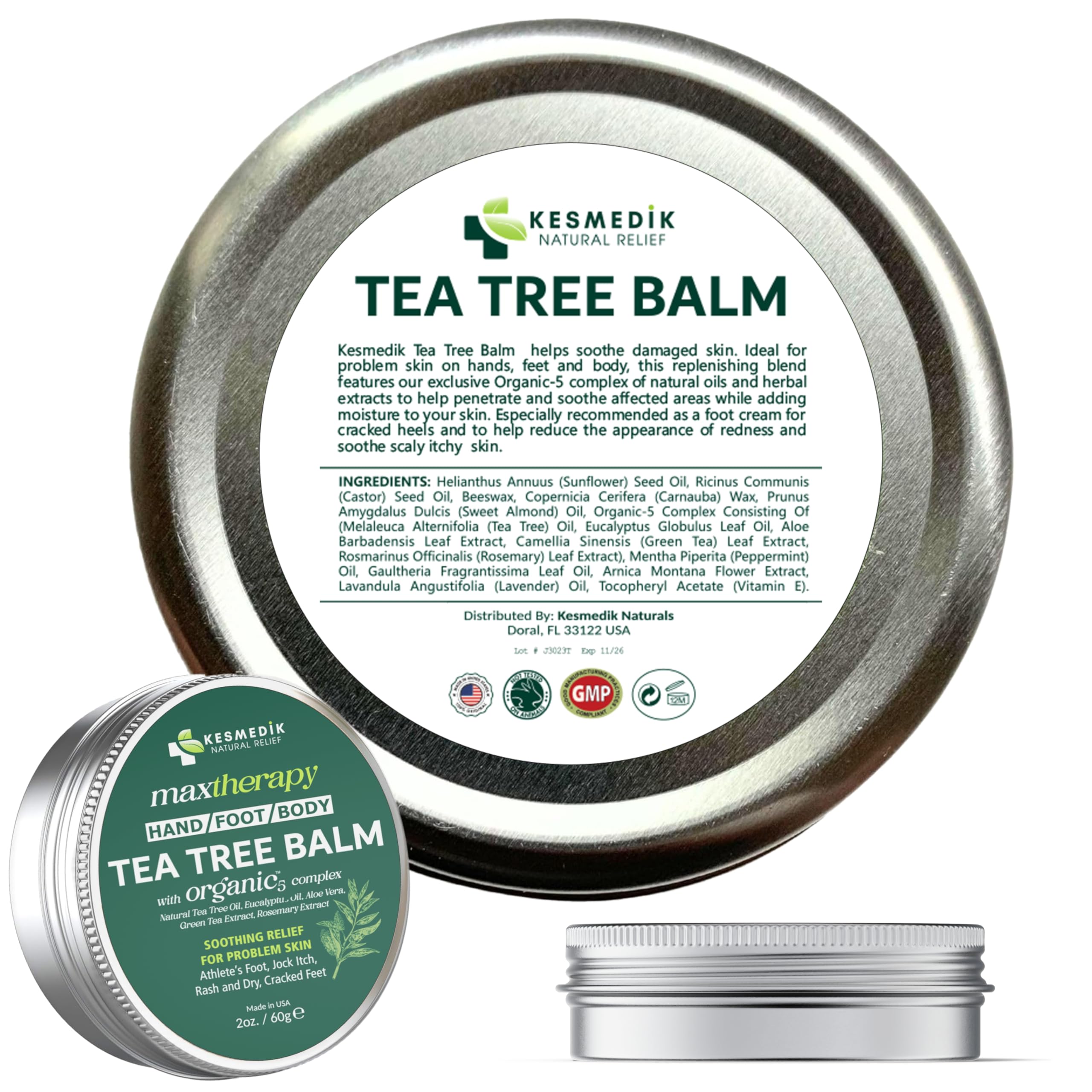 KESMEDIK Tea Tree Oil Balm for Skin – Soothes Itching & Rashes (2-Pack)