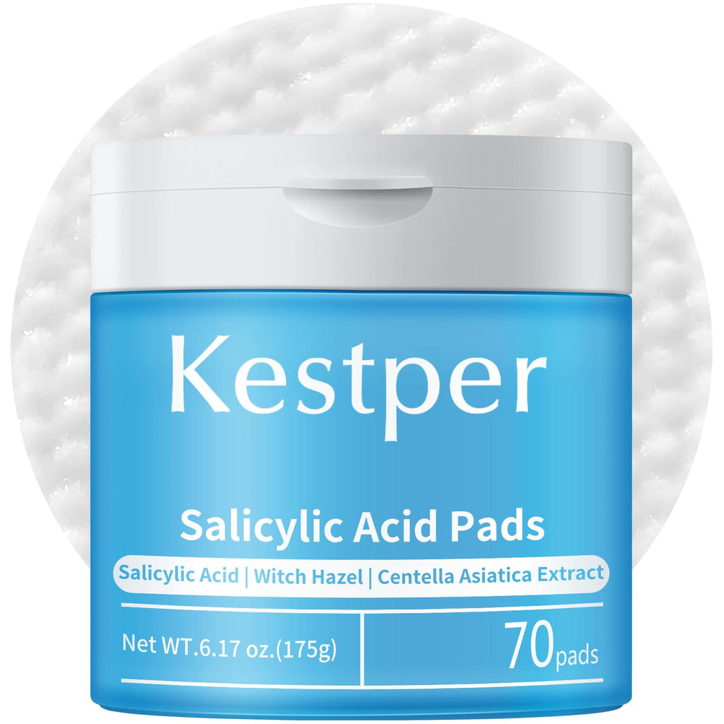 Kestper Salicylic Acid Exfoliating Facial Pads for Blemish-Prone Skin | Pore Cleansing & Oil Control | Witch Hazel Toner Pads | 70 Count