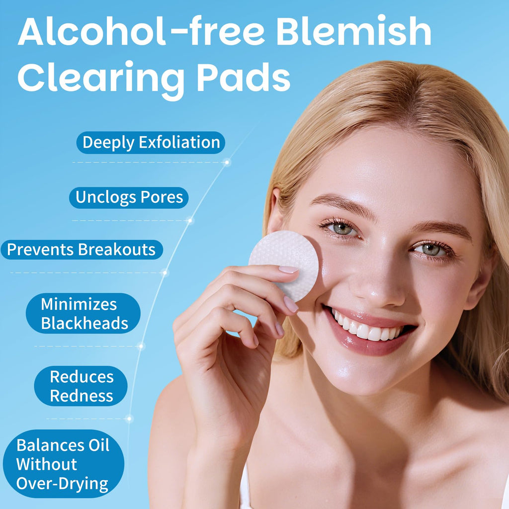 Kestper Salicylic Acid Exfoliating Facial Pads for Blemish-Prone Skin | Pore Cleansing & Oil Control | Witch Hazel Toner Pads | 70 Count