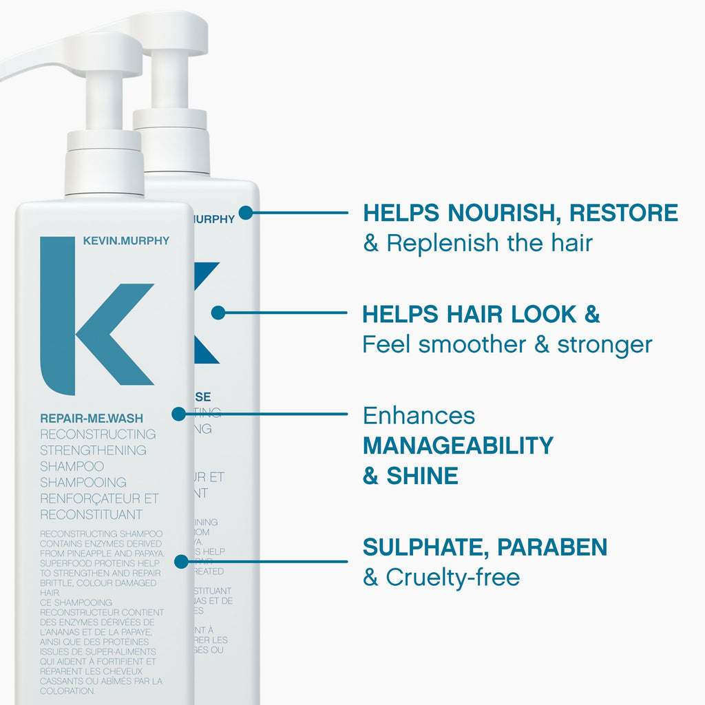 KEVIN.MURPHY REPAIR-ME.WASH & REPAIR-ME.RINSE – Moisturising Hair Repair Shampoo & Conditioner | Sulphate & Paraben Free | 2 x 1L
