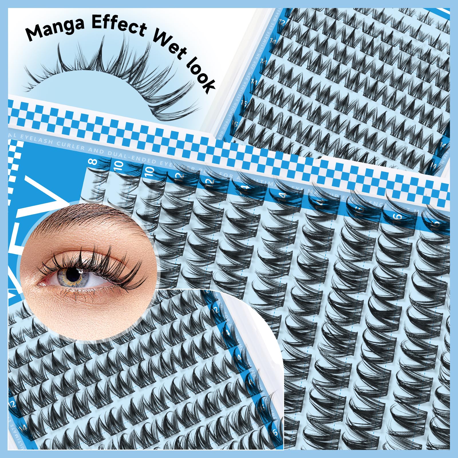 KevKev Fairy Lash Clusters Kit – Manga Lash Extensions with Invisible Band, Bond & Seal, Tweezers