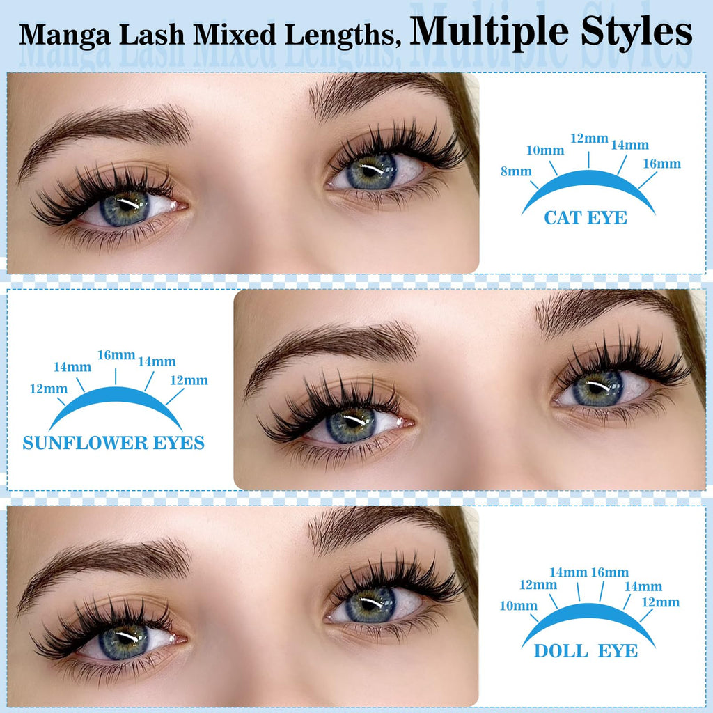 KevKev Fairy Lash Clusters Kit – Manga Lash Extensions with Invisible Band, Bond & Seal, Tweezers