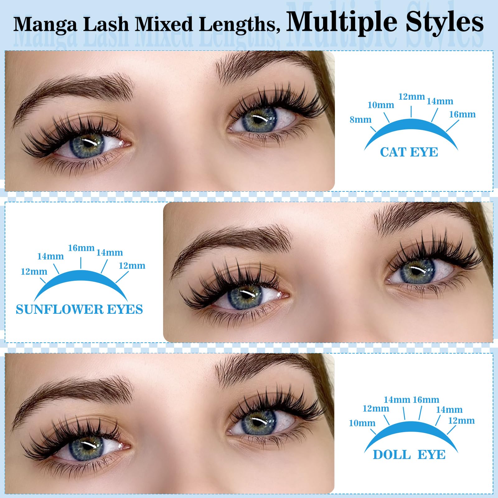 KevKev Fairy Lash Clusters Kit – Manga Lash Extensions with Invisible Band, Bond & Seal, Tweezers