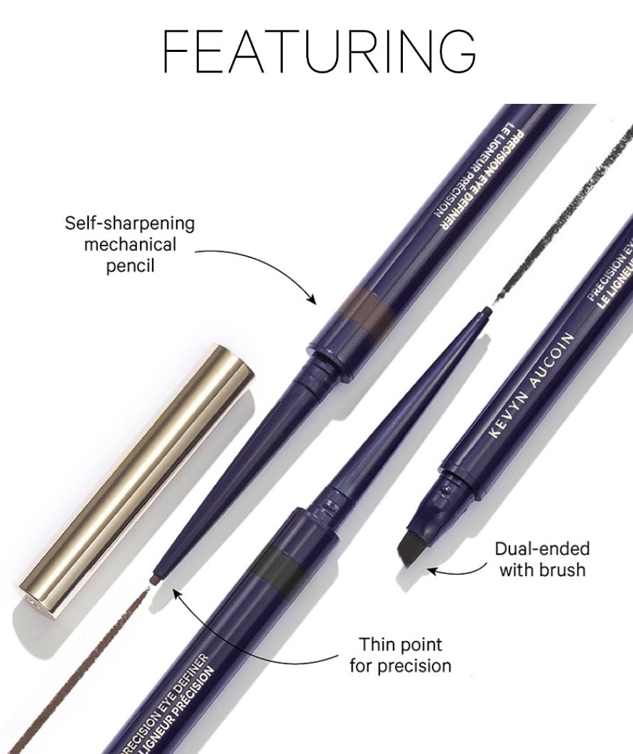 Kevyn Aucoin Precision Eye Definer + Brush, Black Kohl Eyeliner Pencil – 12-Hour, Smudge-Free