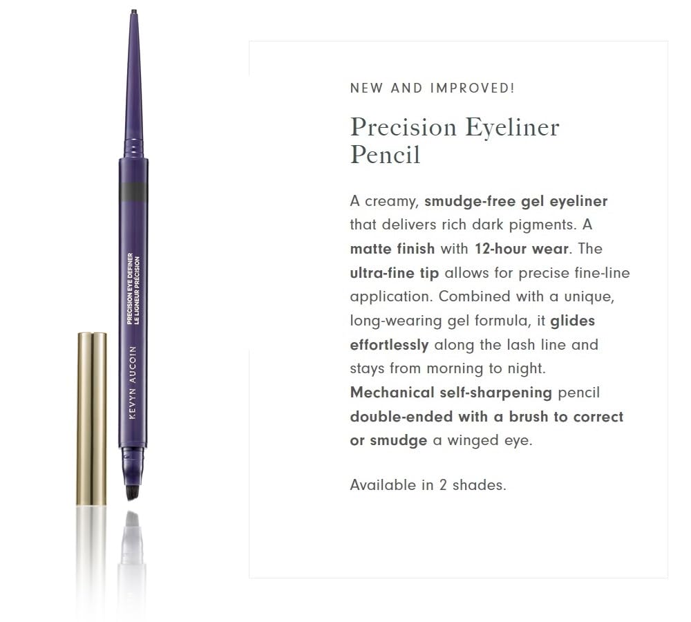 Kevyn Aucoin Precision Eye Definer + Brush, Black Kohl Eyeliner Pencil – 12-Hour, Smudge-Free