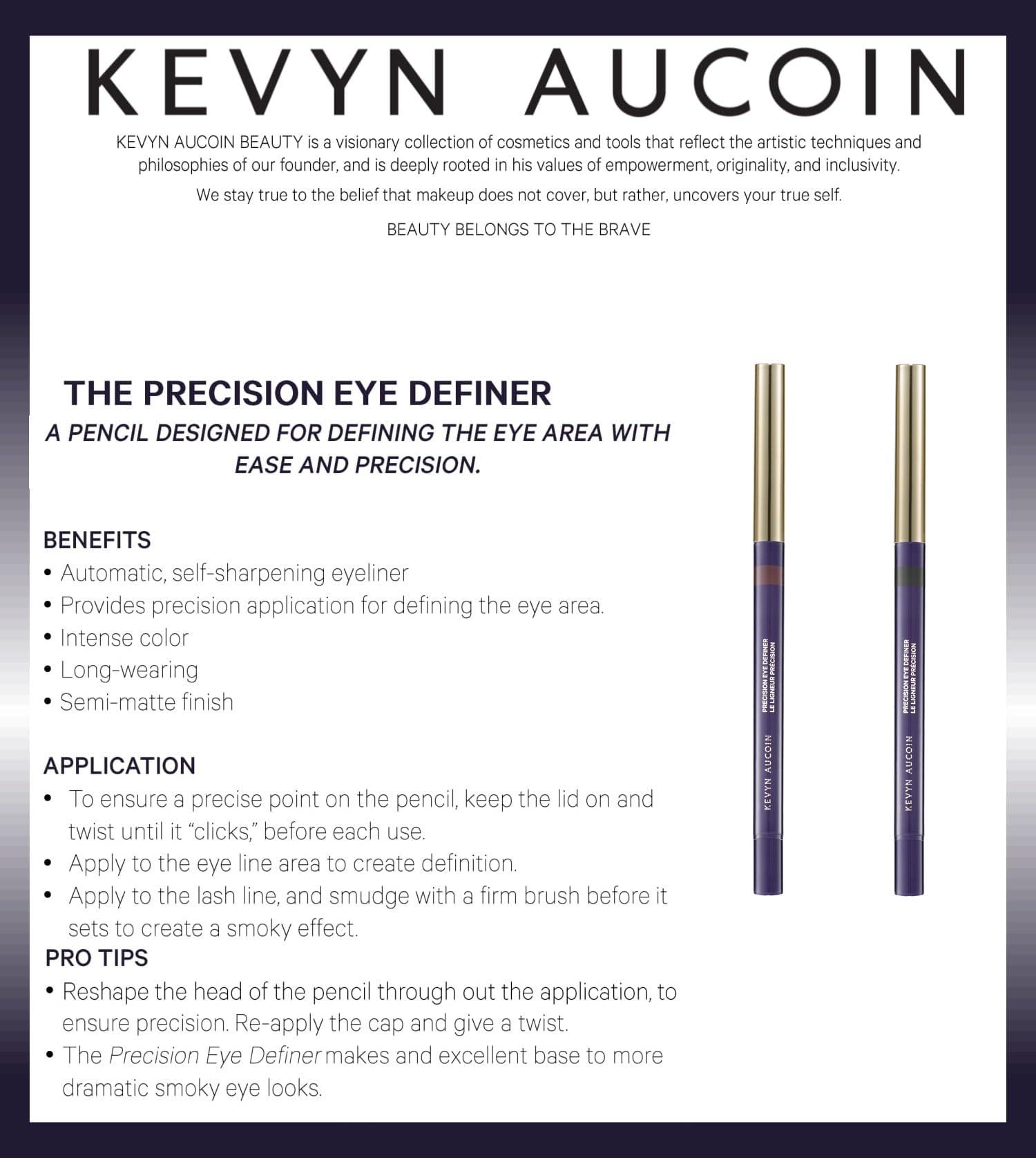 Kevyn Aucoin Precision Eye Definer + Brush, Black Kohl Eyeliner Pencil – 12-Hour, Smudge-Free