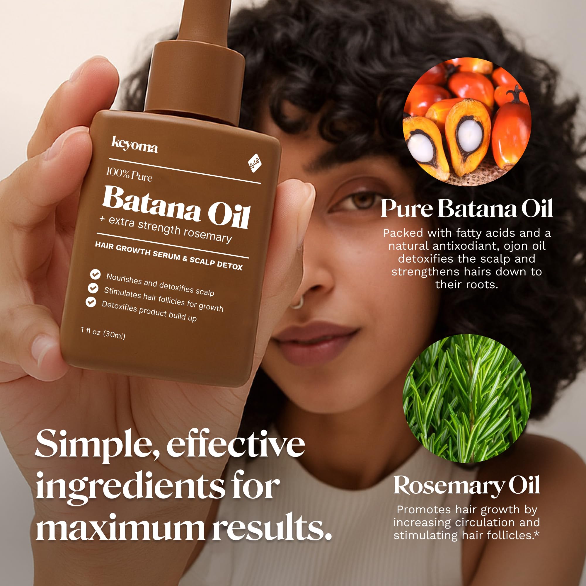 Keyoma Batana Oil with Rosemary for Hair Growth – 60 mL, 100% Organic Batana Oil from Honduras