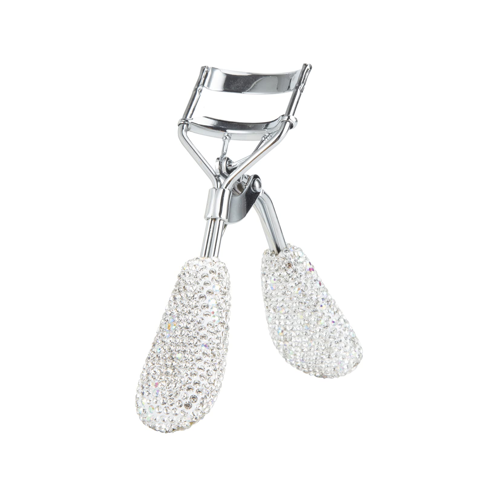 KEYPOWER Bling Rhinestone Eyelash Curler – Stainless Steel, All Eye Shapes, Curved Lash Curler (White)