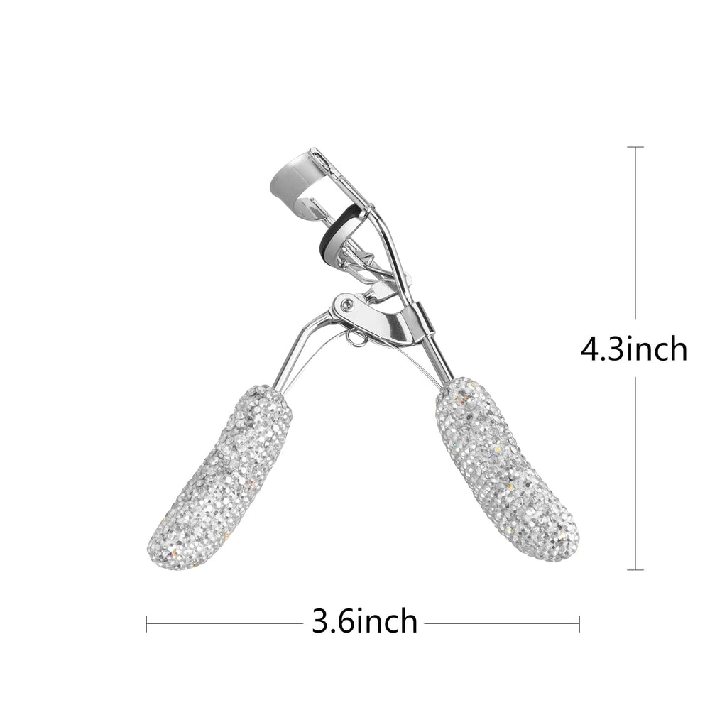 KEYPOWER Bling Rhinestone Eyelash Curler – Stainless Steel, All Eye Shapes, Curved Lash Curler (White)