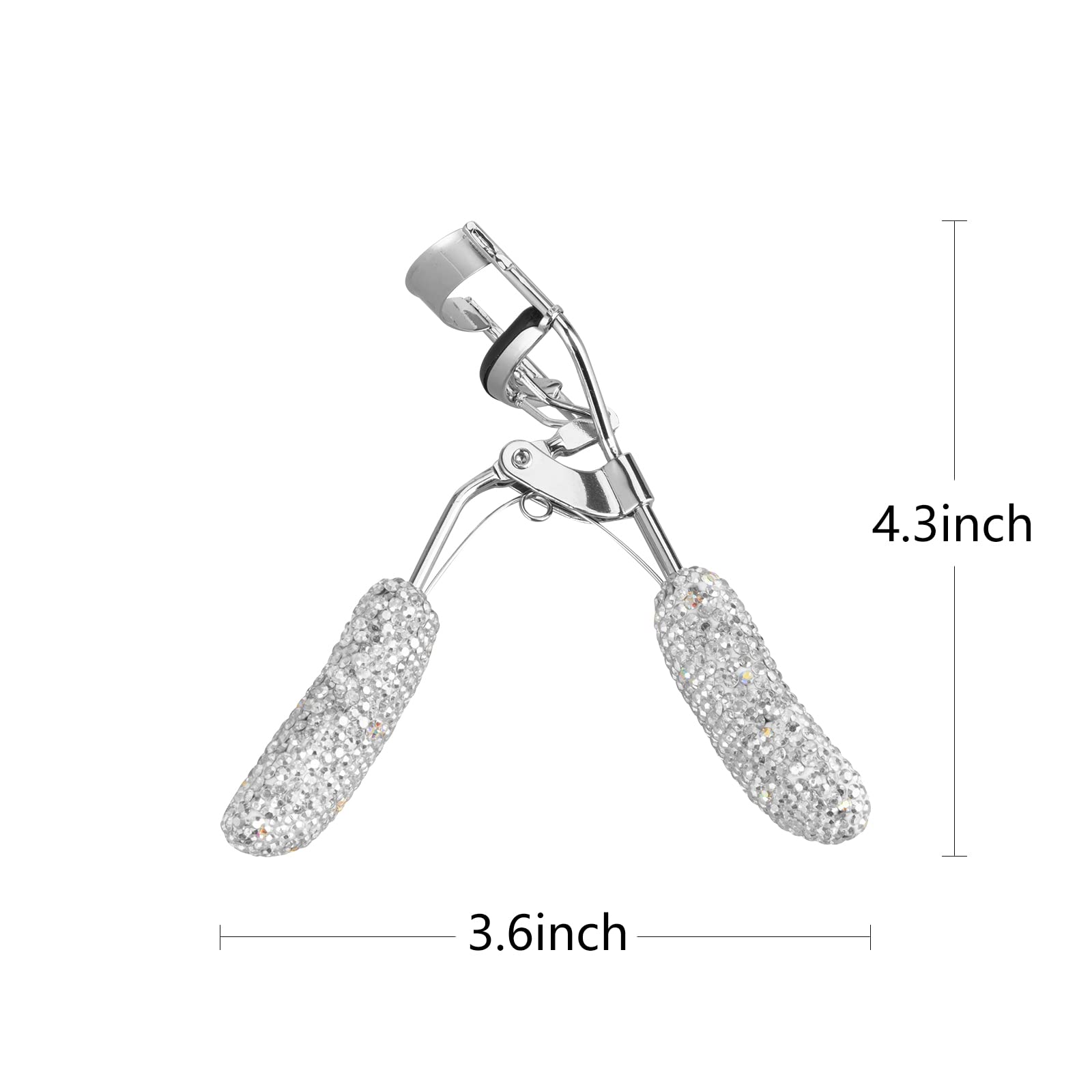 KEYPOWER Bling Rhinestone Eyelash Curler – Stainless Steel, All Eye Shapes, Curved Lash Curler (White)