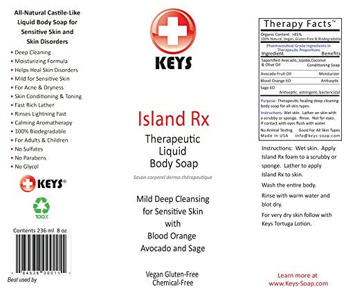 Keys Island Rx Therapeutic Castile Liquid Soap & Shampoo – All-Natural, Calming Clean for Sensitive Skin (7.9 oz)