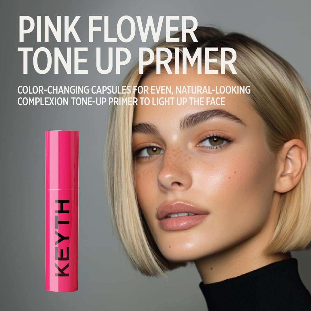 KEYTH Pink Flower Tone Up Primer #03 (20ml) – Color-Changing Capsules, Luminous Finish