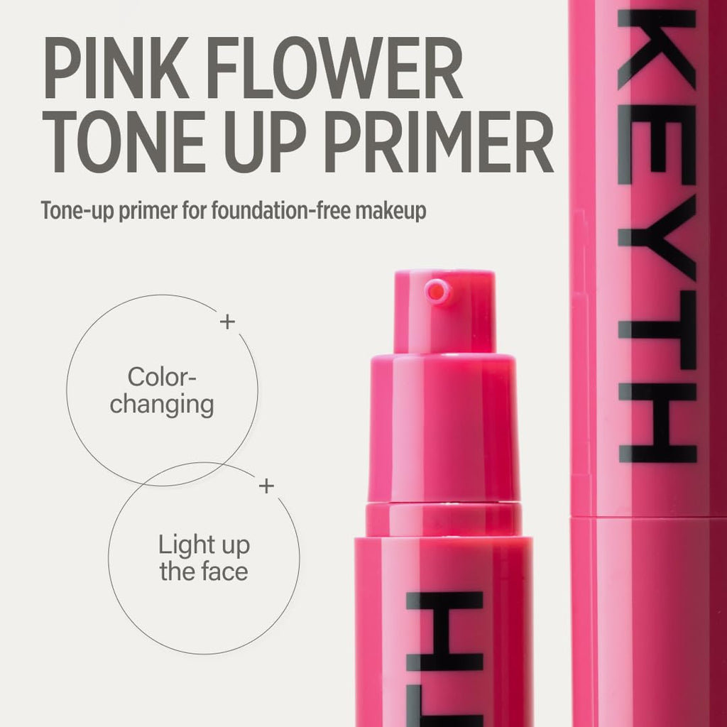 KEYTH Pink Flower Tone Up Primer #04 – Color-Changing Capsule, Luminous Finish, 20ml