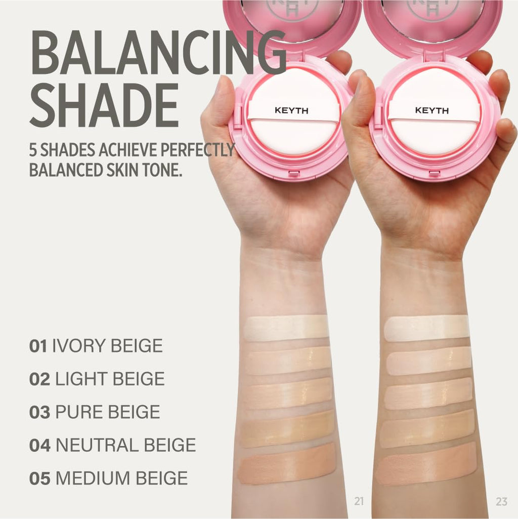 KEYTH Pink Magnet Cushion #02 Light Beige – Hydrating Korean Cushion Foundation with Magnetic Adherence & Dewy Radiance