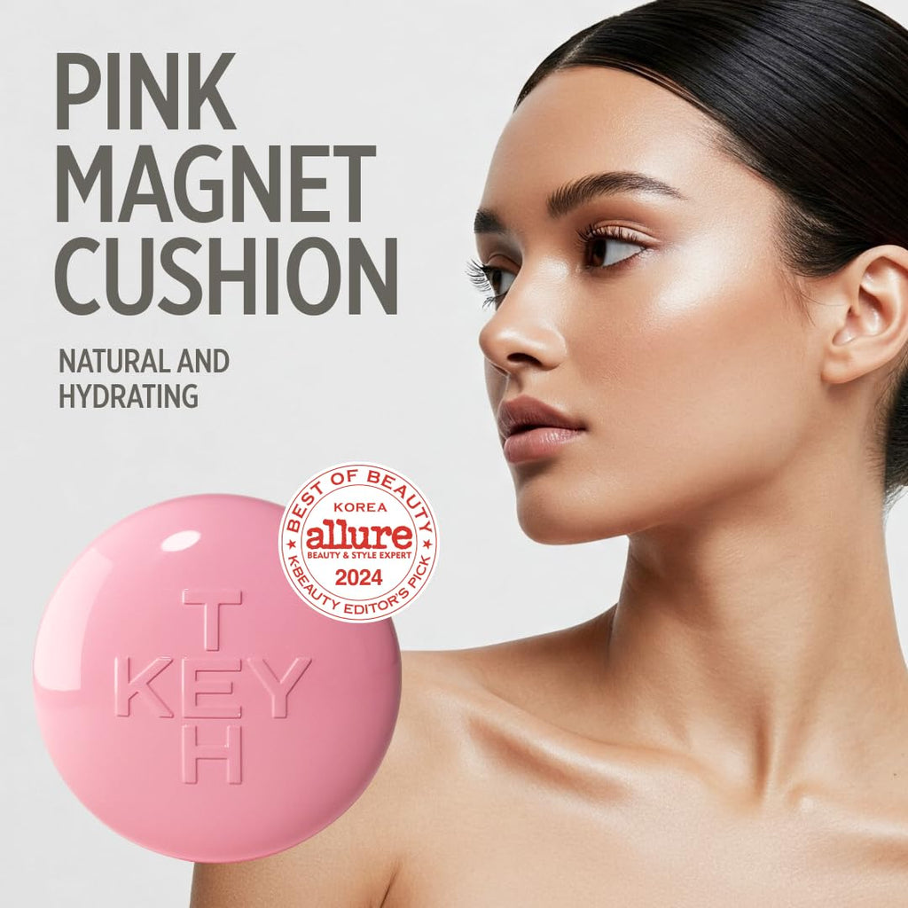 KEYTH Pink Magnet Cushion #02 Light Beige – Hydrating Korean Cushion Foundation with Magnetic Adherence & Dewy Radiance