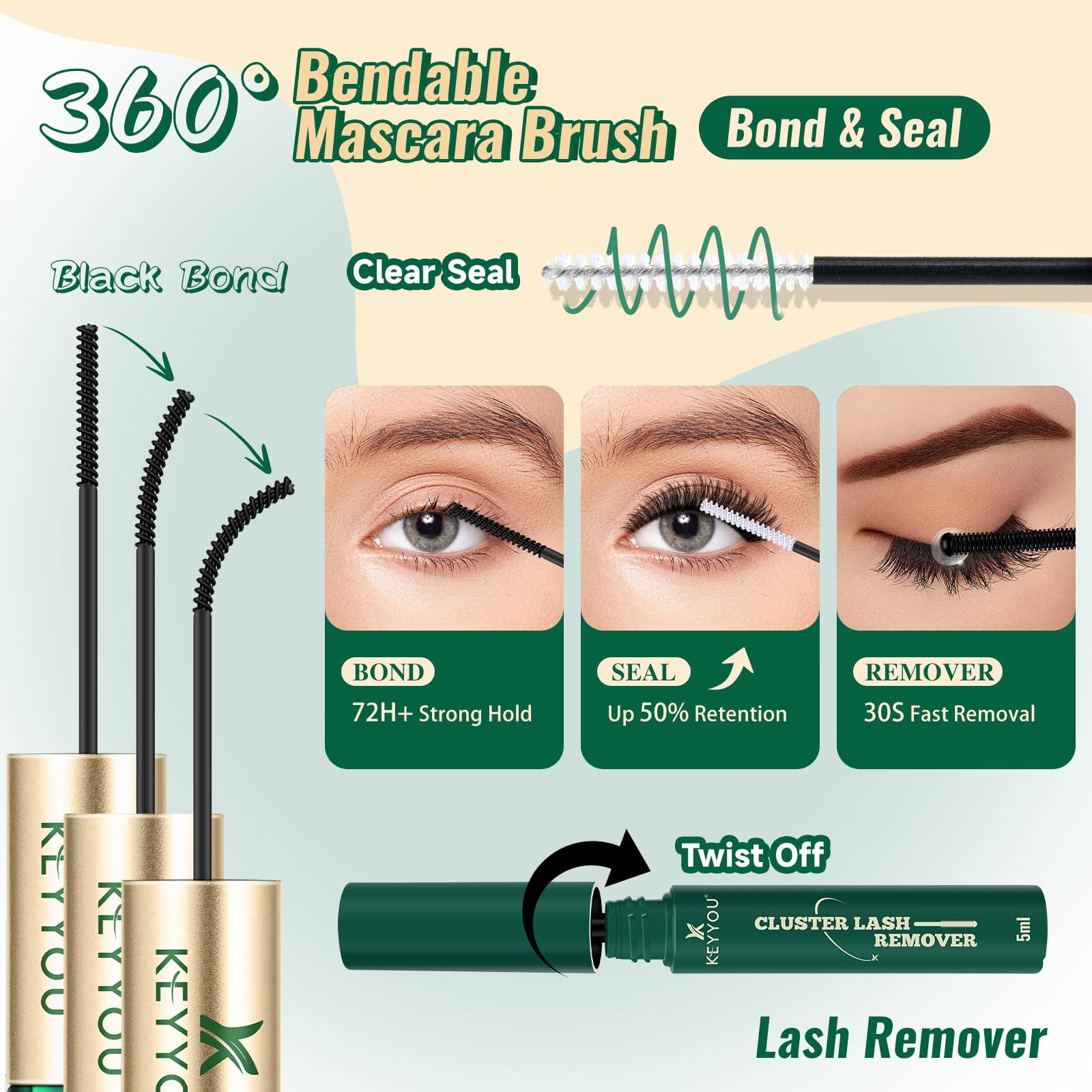 KEYYOU Lash Extension Kit 144pcs – 10-18mm D Curl Lashes with Bond & Seal
