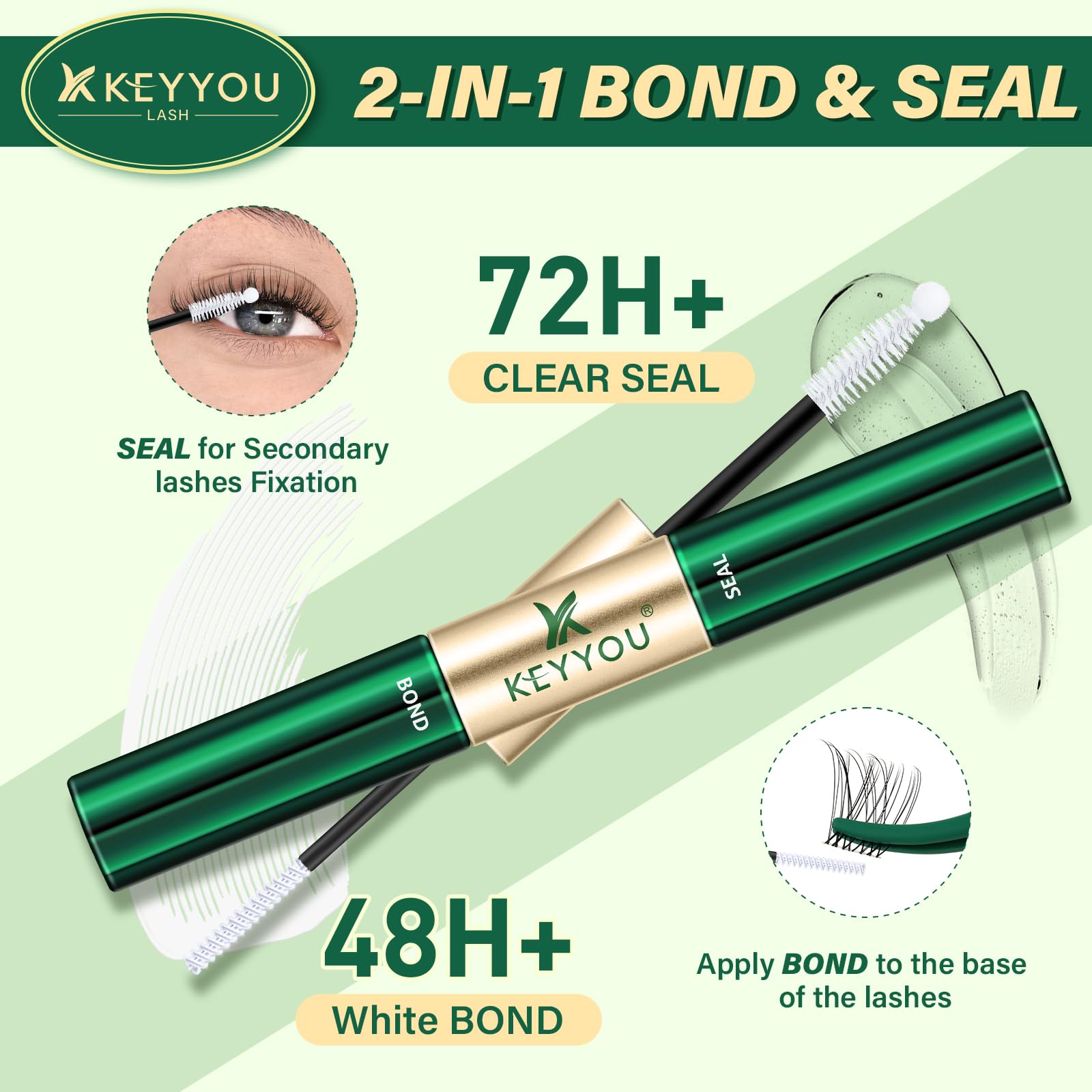 KEYYOU Lash Bond & Seal 2-in-1 Cluster Lash Glue – Waterproof, Gentle, Clear 5ml + 5ml