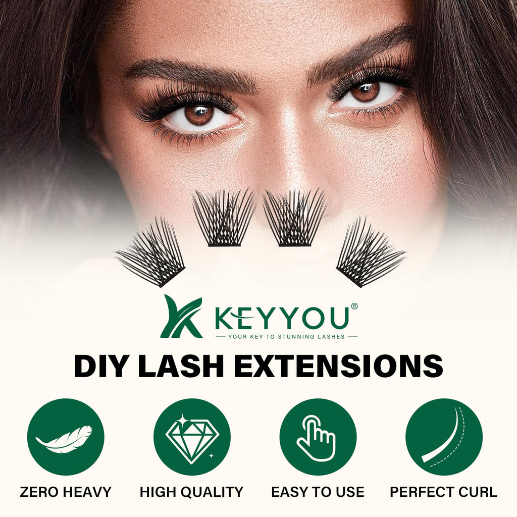 KEYYOU Lash Clusters 144pcs – Air Touch D Curl 18mm for Lightweight DIY Lash Looks
