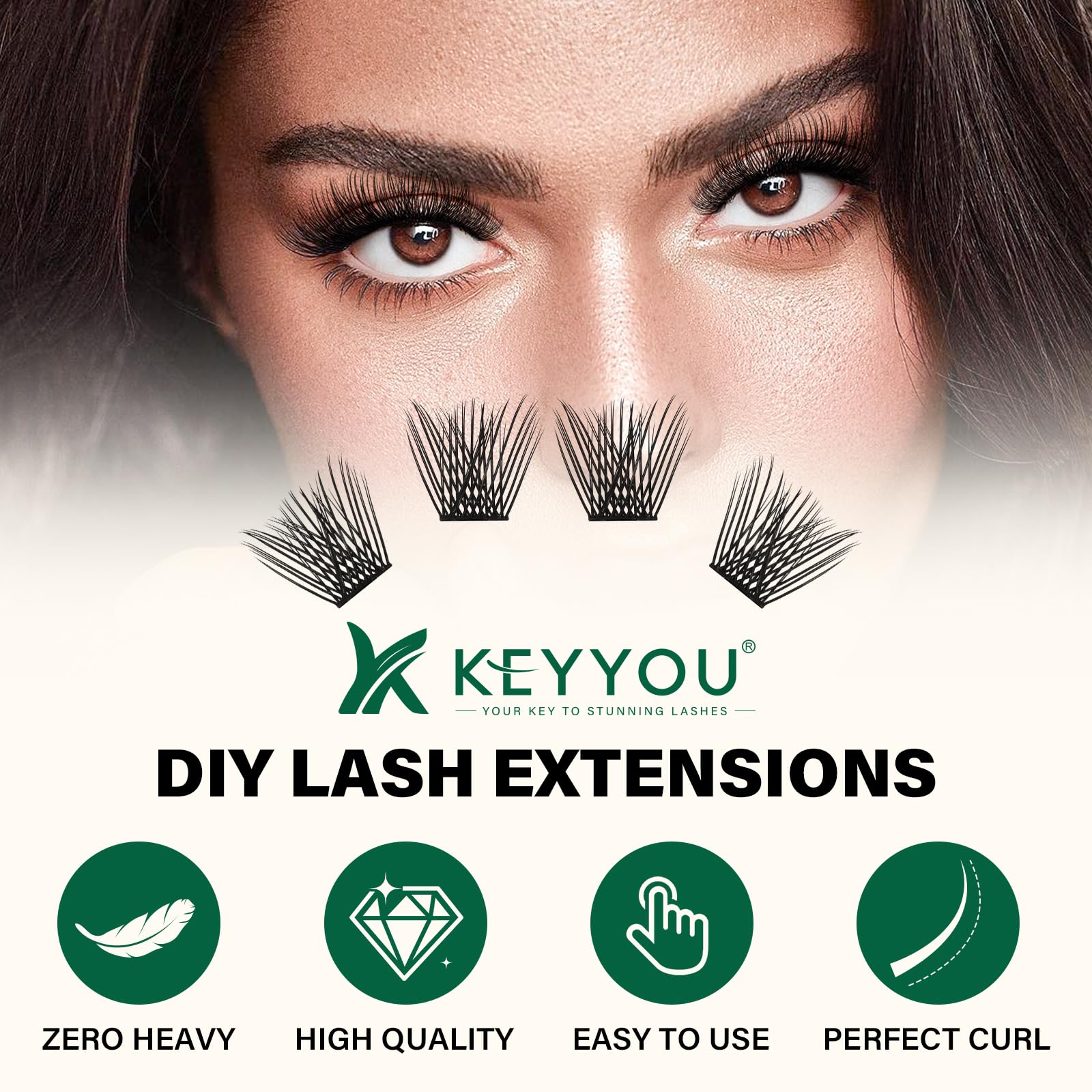 KEYYOU Lash Clusters 144pcs – Air Touch D Curl 18mm for Lightweight DIY Lash Looks