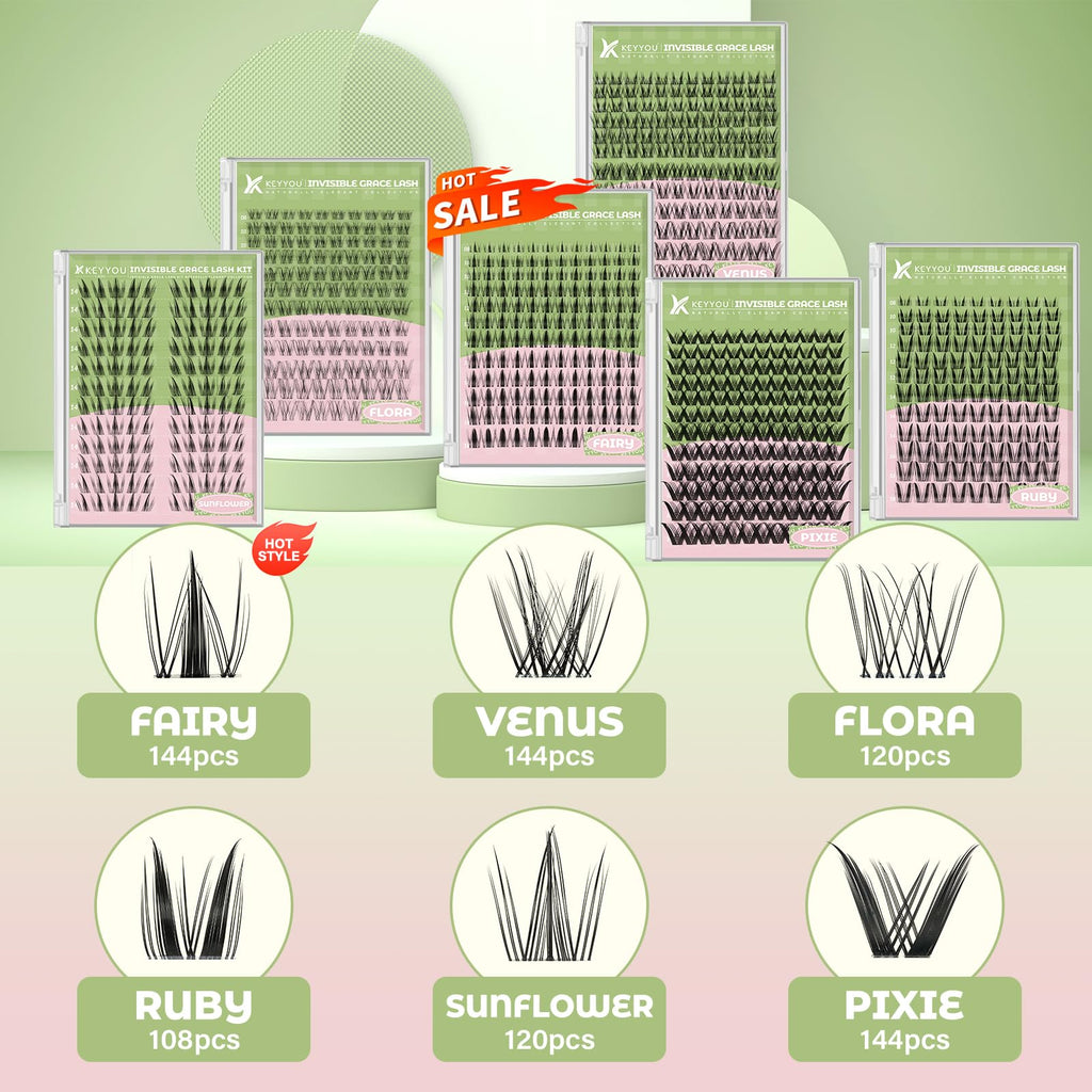 KEYYOU Bunny Lash Clusters Kit – Manga Lash Extension Kit, D Curl, 108Pcs, Waterproof DIY at Home