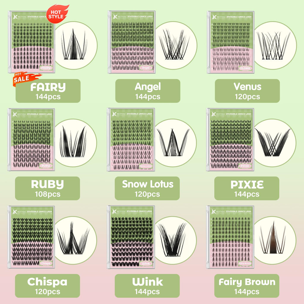 KEYYOU Fairy Wink Lash Clusters D Curl 144Pcs – Invisible Band, DIY at Home