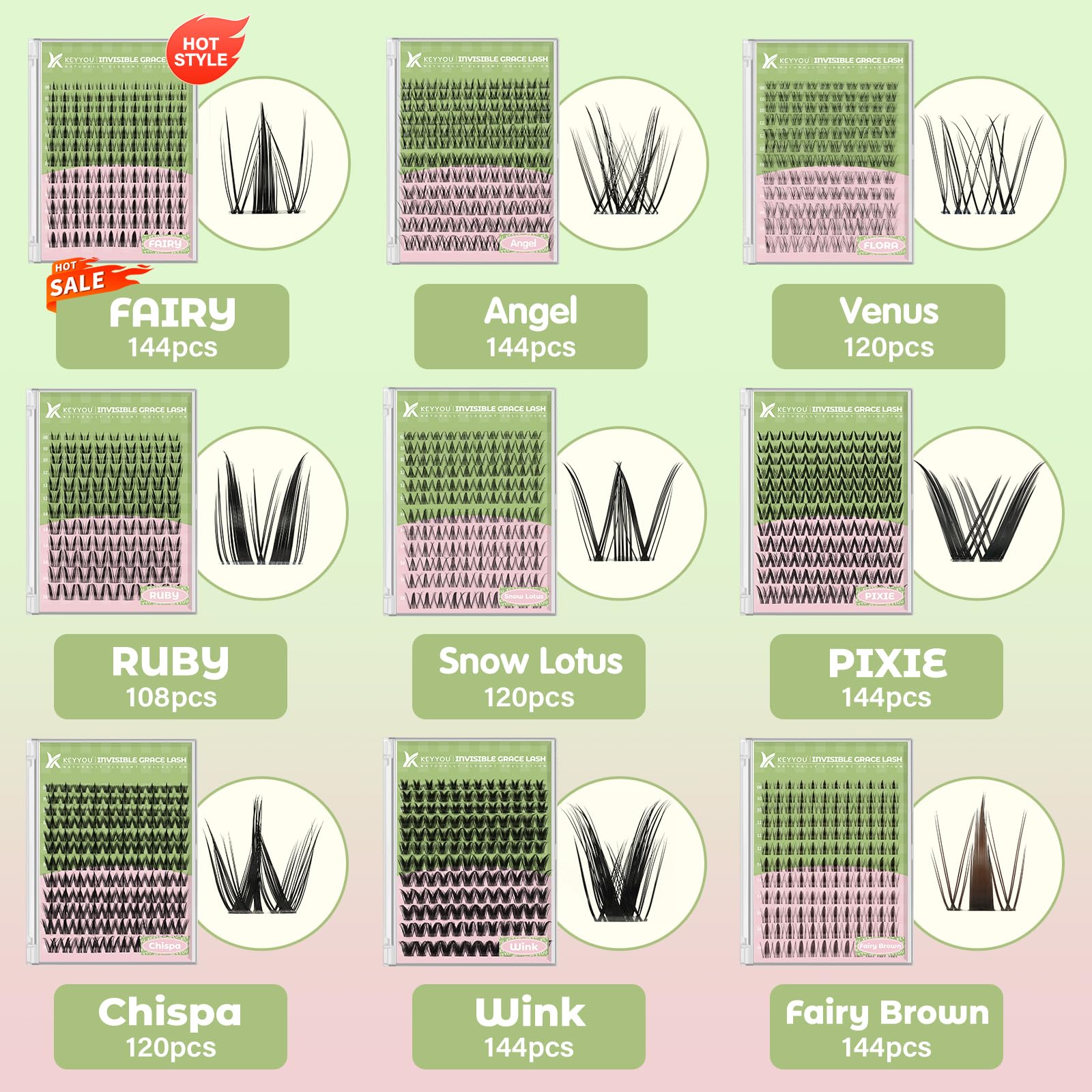 KEYYOU Fairy Wink Lash Clusters D Curl 144Pcs – Invisible Band, DIY at Home