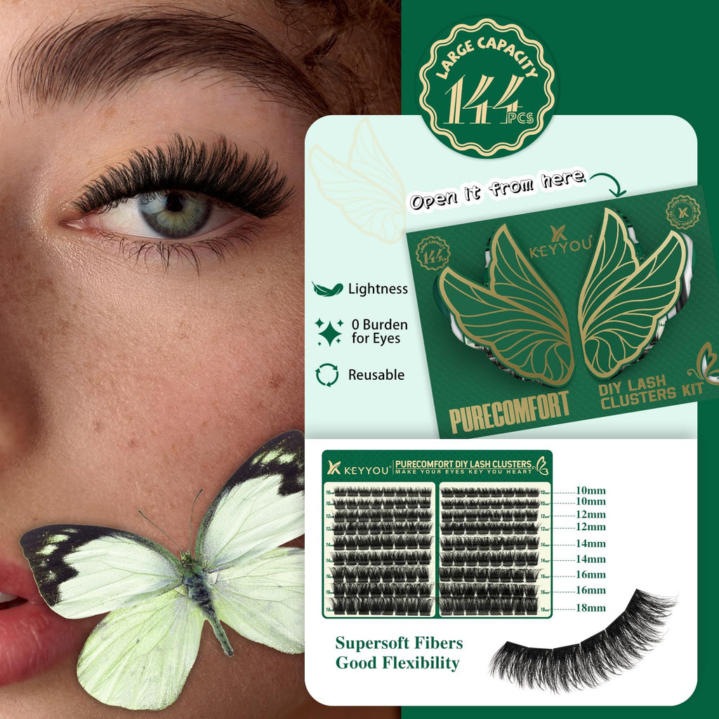 KEYYOU Lash Extension Kit 144pcs – 10-18mm D Curl Lashes with Bond & Seal
